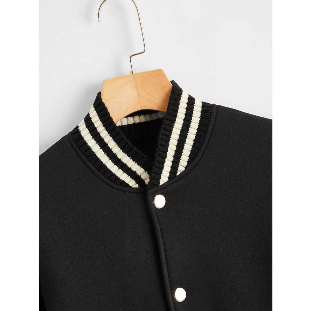 Striped Button Up varsity Bomber Jacket black white preppy vintage letterman - Picture 3 of 5